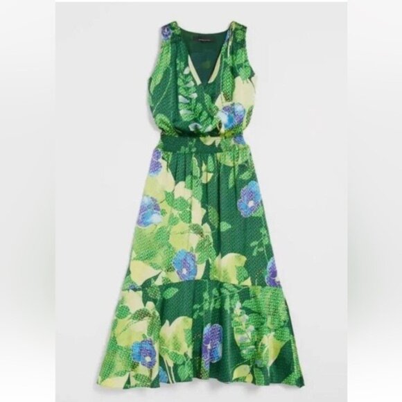 WHBM Green Floral Satin Hi Lo Maxi Dress 8 Mermaidcore Tropical Coquette Resero - Picture 2 of 15